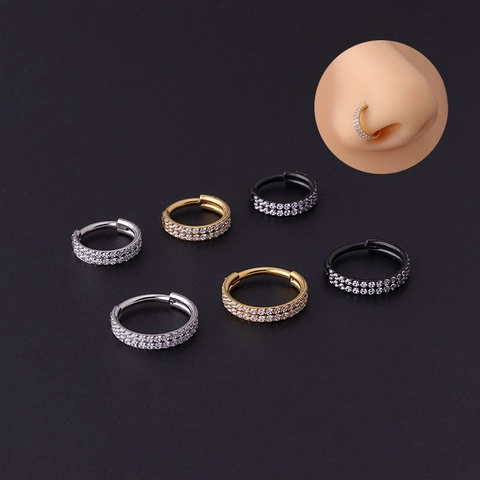 Anneau De Nez En Acier Inoxydable Avec Zircon Double Rangée Bijoux De Piercing Sans Couture Unisexe Mode Élégant