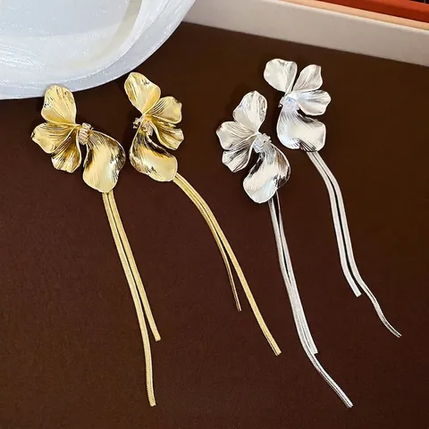 Blütenblatt Quasten Ohrringe Mit 925 Sterling Silber Ohrstecker Lange Schlangenkette Strass Eleganter Schmuck Für Frauen