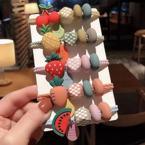 Cute Plush Bow Cartoon Hair Ties Elastic Scrunchies For Girls Women Ponytail Holder Fruit Heart Decorative