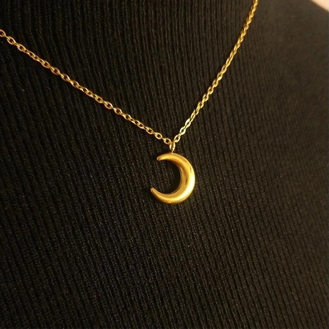 Collar Con Colgante De Media Luna Acero Inoxidable Chapado En Oro 3D Minimalista Geométrico Cadena Joyería Para Mujer