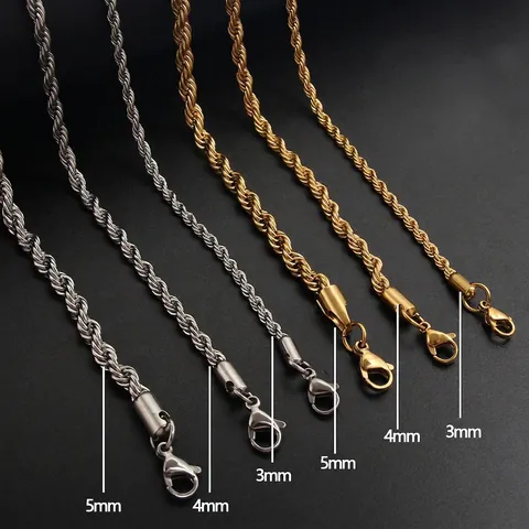 Stainless Steel Rope Chain Necklace Vacuum Plated Hip Hop Twist Link Necklaces For Men Women High Polished Jewelry