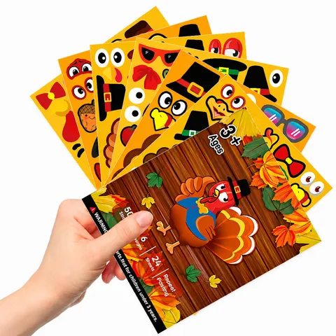 Set de Pegatinas de Expresión de Pavo de Acción de Gracias DIY para Niños Juegos de Fiesta Pegatinas Educativas Infantiles