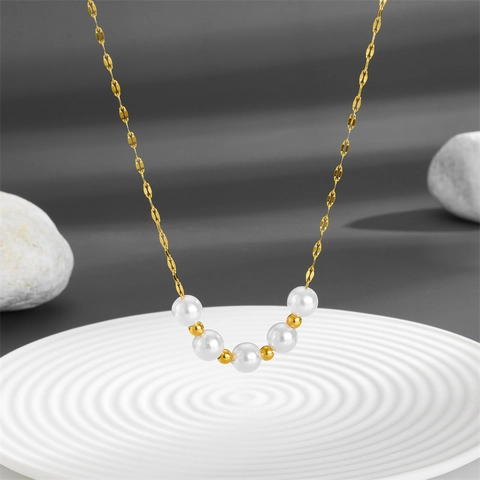 Minimalistische Titanstahl Künstliche Perle Anhänger Halskette Gold Galvanisiert Boxkette Choker Für Damen Luxus Mode Schmuck