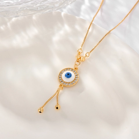 Evil Eye Anhänger Halskette Kupfer Mit Zirkonia Strass Verstellbare Box Kette Mode Boho Schmuck Für Damen