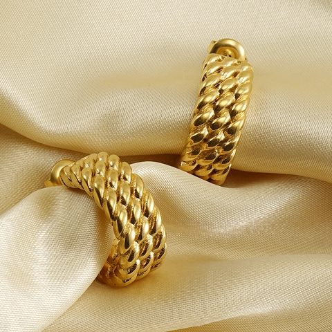 Twisted Hoop Earrings Stainless Steel 18K Gold Plated C Shaped Woven Chunky Retro Fashion Jewelry For Women