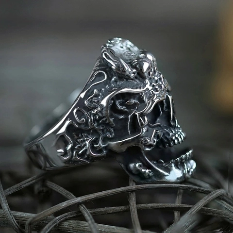 Gothic Skull Ring Antique Alloy Punk Rock Jewelry Vintage Biker Style For Men