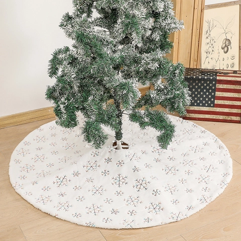 Christmas Tree Skirt White Plush With Colorful Sequin Snowflake Embroidery Holiday Home Decor