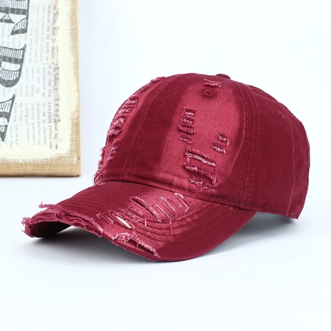Distressed Washed Cotton Baseball Cap Vintage Ripped Sun Hat Adjustable Retro Solid Color Outdoor Sport Streetwear