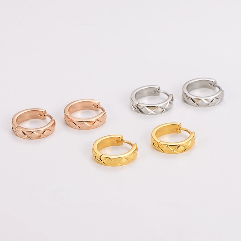Pendientes De Aro De Acero Inoxidable 304 Con Patrón Acolchado Joyería Versátil Minimalista Para Mujer Uso Diario