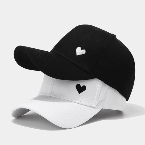 Heart Embroidered Cotton Baseball Cap Adjustable Sun Protection Casual Outdoor Snapback Hat For Men Women