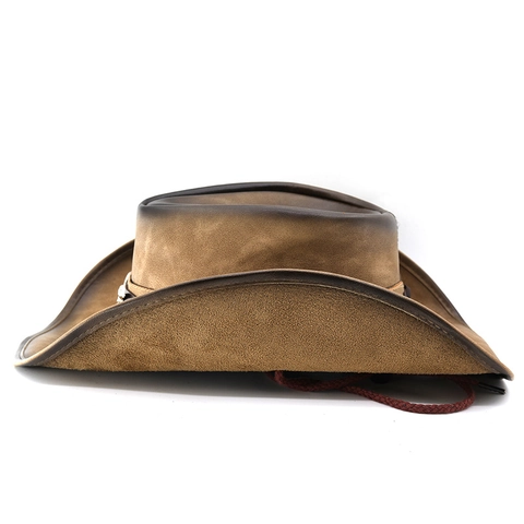 Cappello Da Cowboy Occidentale Finta Pelle Scamosciata Retro Tesa Larga Con Fibbia Testa Di Toro E Corda Antivento Protezione Solare