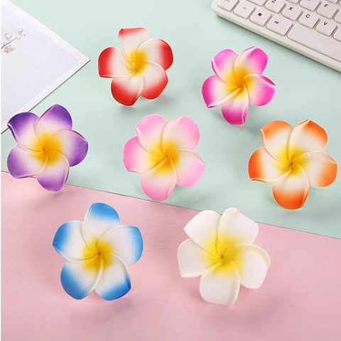 Artificial Plumeria Flower Hawaiian Style EVA Foam Hair Clip For Beach Vacation Wedding Party Tropical DIY Decor