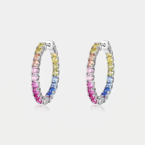 Orecchini A Cerchio Con Zirconia Arcobaleno Con Perno In Argento Sterling 925 Gioielli Colorati Scintillanti Per Donna