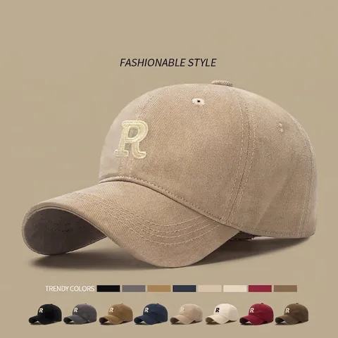 Casquette De Baseball Avec Broderie Lettre R Rétro Coton Brossé Chapeau Soleil Réglable Sports De Plein Air Unisexe