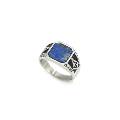 Vintage Masonic Men's Ring Titanium Steel Square Blue Lapis Lazuli Tiger Eye Black Stone Freemasonry G Symbol Punk Band Ring