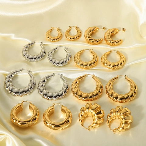 Orecchini a Cerchio Stile Occidentale Placcati Oro 18K in Acciaio Inossidabile a Croissant Impermeabili Intrecciati per Donna