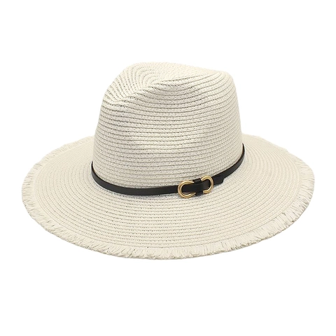Straw Fedora Hat Wide Brim Sun Protection Summer Beach Travel Panama Style Frayed Edge Women Men Breathable Trendy