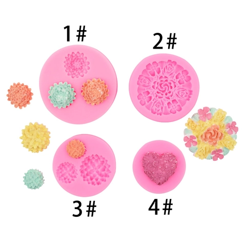 Flower Heart Silicone Molds For Baking Cake Fondant Chocolate DIY Clay Resin Craft Chrysanthemum Rose Lotus Embossed