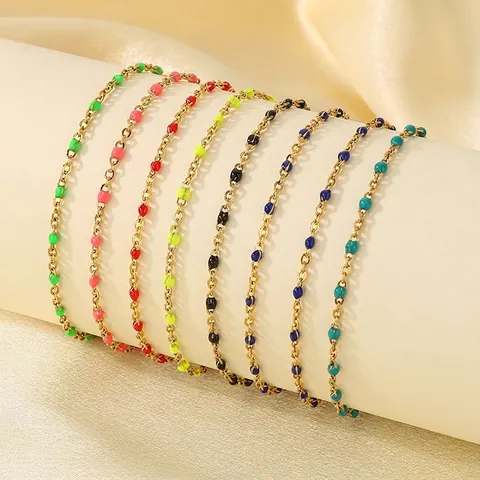 Stainless Steel Anklet With Colorful Resin Beads Adjustable O-Chain Bohemian Beach Jewelry For Women Dopamine Style Retro