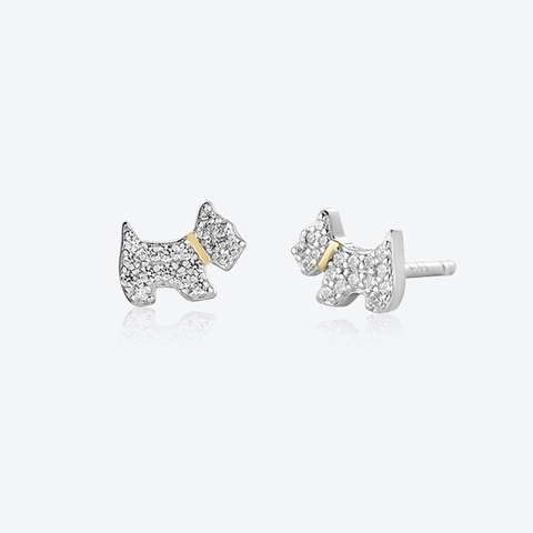 S925 Sterling Silver Scottie Dog Stud Earrings Rhinestone Puppy Pendant Necklace Cute Animal Bracelet For Women Fashion Jewelry