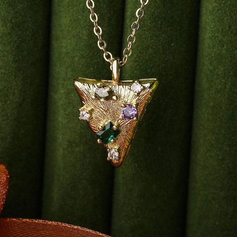Collana Con Ciondolo A Stella Geometrica Rame Placcato Oro 18K Con Zircone Colorato Gioielli Di Moda Per Donna Elegante