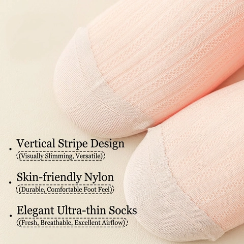 Women Mid-Calf Slouch Socks Nylon Thin Breathable Mesh Ribbed Solid Color Minimalist Summer Fashion