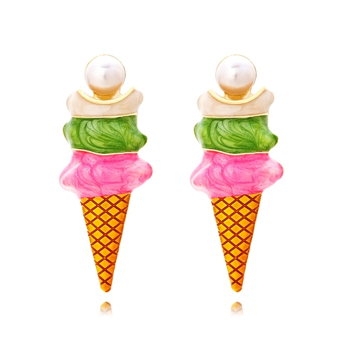 Eiswaffel Ohrstecker Zinklegierung Emaille Bunter Food Schmuck Mit Imitationsperle Für Damen Sommer Urlaub