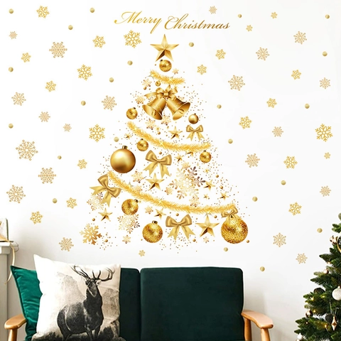 Kerst Muurstickers Goud Sneeuwvlok Kerstboom Raamstickers PVC Zelfklevend Feestelijke Huisdecoratie