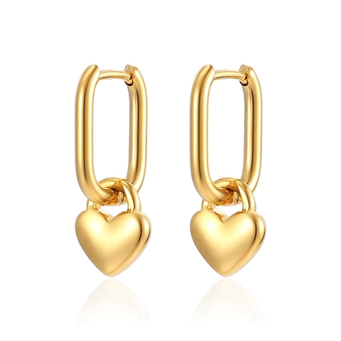 Orecchini A Cerchio In Acciaio Inossidabile Con Ciondolo A Cuore Placcato Oro Geometrici Per Donna