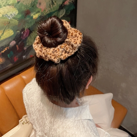 Luipaardprint Kunstbont Fluwelen Scrunchies Voor Dames Franse Retro Pluche Elastische Haarbanden Winter Haaraccessoires