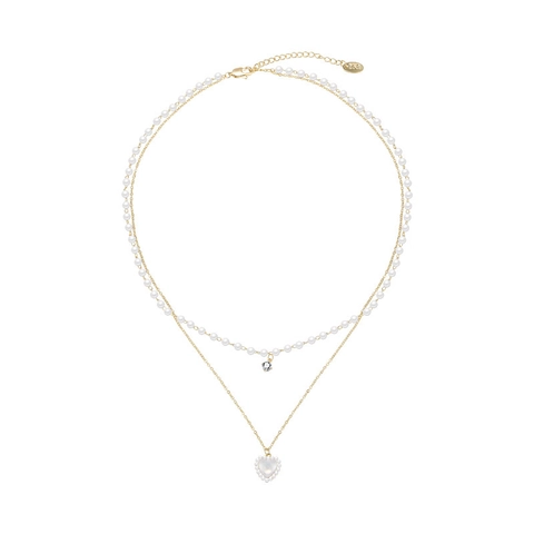 Elegant Alloy Artificial Pearl Necklace For Women French Vintage Heart Pendant Rhinestone Flower Choker Fashion Jewelry Gift