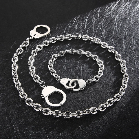 Set di Gioielli con Manette in Acciaio al Titanio Minimalista Collana Bracciale Punk Catena Gioielli per Donna Oro Argento Accessorio Moda
