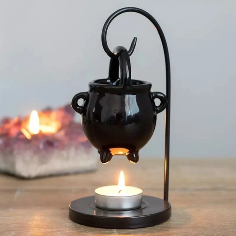 Hanging Cauldron Essential Oil Burner Ceramic Fragrance Wax Melt Warmer With Iron Rack Witch Soup Cup Decor