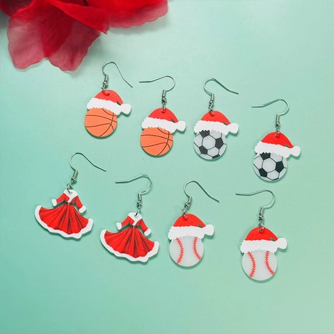 Weihnachts-Ohrringe Acryl Basketball Fußball Baseball Weihnachtsmann Kleid Feiertag Schmuck Damen