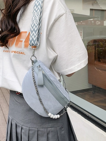 Marsupio Borsa Da Petto Donna Pelle PU Texture Increspata Catena Künstliche Perle Tracolla Geometrica Larga Borsa A Tracolla Moda