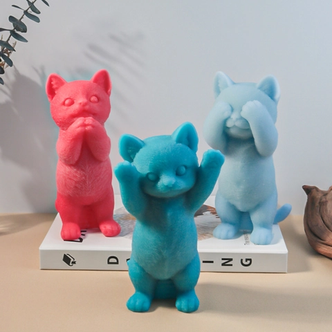 Süße Katze Silikonform DIY Duftkerze Gips Harz Handwerk Werkzeuge Realistische Fell Textur Haus Desktop Dekor Geschenk