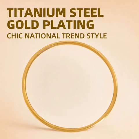 Minimalist Bangle Bracelet Titanium Steel Gold Plated Smooth Round Circle Versatile Jewelry For Women