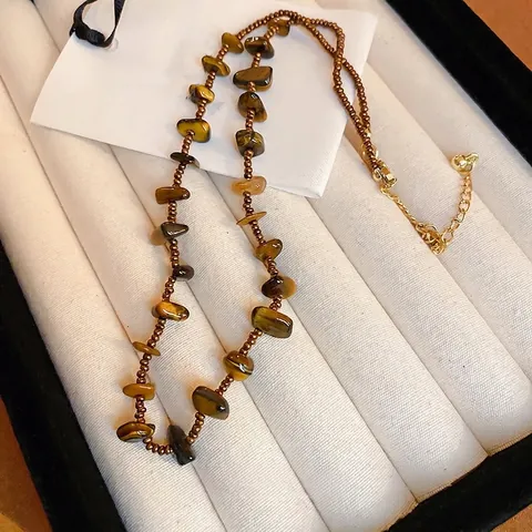 Collana Vintage Con Pietre Di Occhio Di Tigre Sintetiche Irregolari Per Donna Gioielli Stile Boho