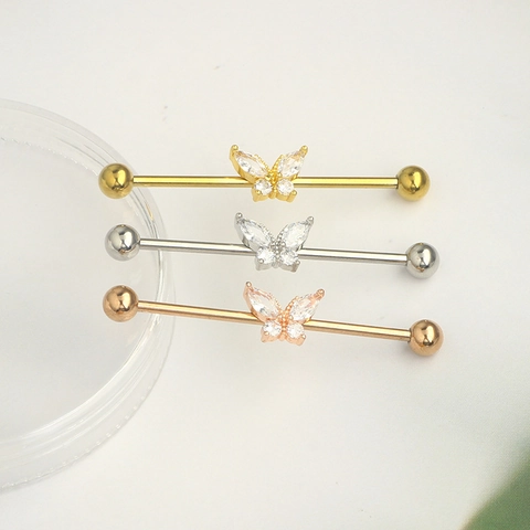 Piercing Bilanciere Industriale Farfalla Acciaio Inossidabile Zirconia Cartilagine Ponte Orecchino Gioielli Donna