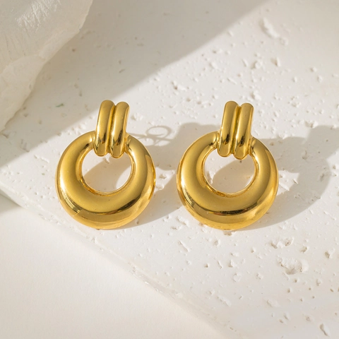 Stainless Steel Earrings For Women Gold Plated Heart Flower Beaded Geometric Hollow Stud Hoop Fashion Jewelry Minimalist