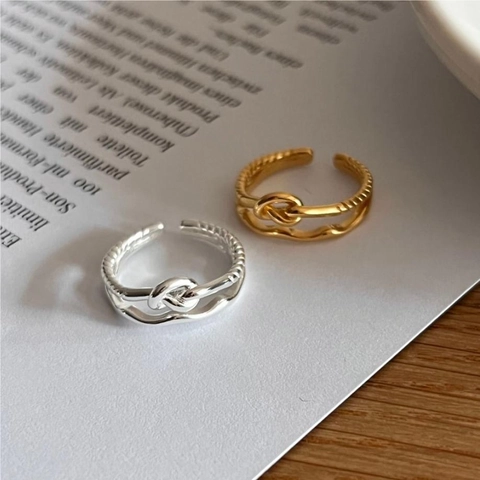 Anello Aperto Regolabile In Argento Sterling 925 Nodo Intrecciato Minimalista Stile Coreano Gioielli Per Donna