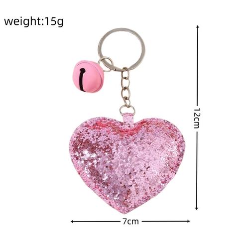 Portachiavi A Cuore Con Paillettes E Campanellino Riflettente Glitter Similpelle Ciondolo Per Borsa Da Donna Auto Rosa