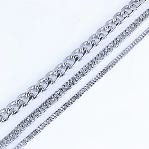 Collar De Cadena Cubana De Acero Inoxidable Color Plata Pulido Brillante Joyería De Moda Unisex
