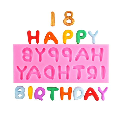 Stampo Silicone Alfabeto Numeri Happy Birthday Fondant Cioccolato Decorazione Torte Strumento Pasticceria DIY