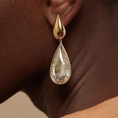 Pendientes Colgantes De Gota Con Poste De Plata Esterlina 925 Aleación Dorada Cristal Facetado Retro Exagerado Mujeres