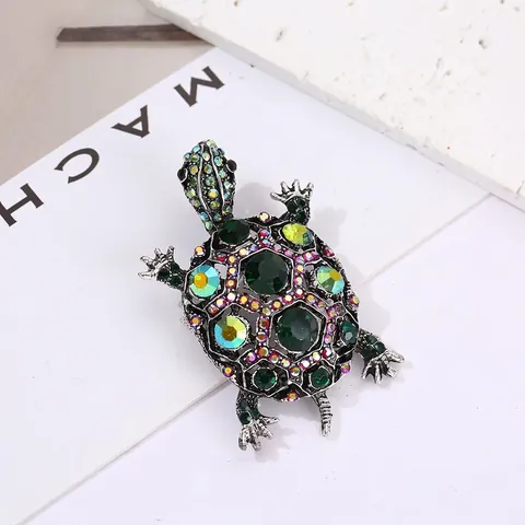 Vintage Schildpad Broche Speld Legering Met Strass En Kleurrijke Synthetische Edelstenen Holle Dieren Sieraden Dames