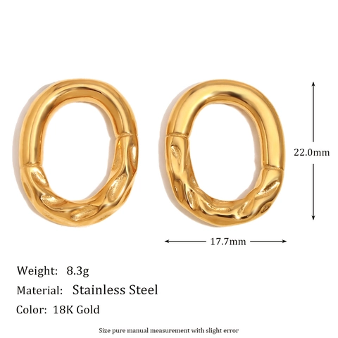Boucles D'oreilles Puces Ovales Irrégulières Acier Inoxydable Plaqué Or 18K Texture Martelée Bicolore Femmes Luxe