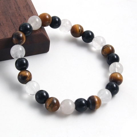 Natural Stone Perlenarmband Tigerauge Weißer Jade Obsidian Runde Perlen Elastischer Modeschmuck Für Herren Damen
