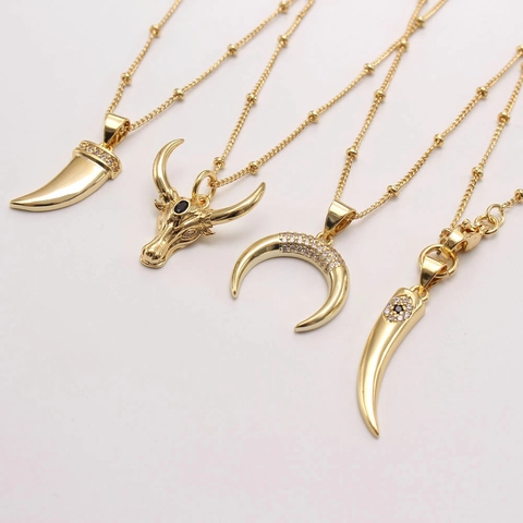 Collana Con Ciondolo A Corno Di Toro Luna Rame Placcato Oro Con Zircone Incastonato Catena Satellitare Perline Gioielli Hip Hop