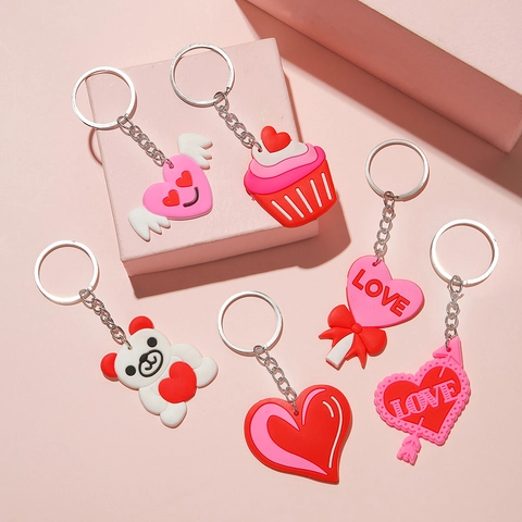 Portachiavi Cuore San Valentino PVC Morbido Amore Orso Cupcake Ciondolo Per Regali Festa Borsa Charme